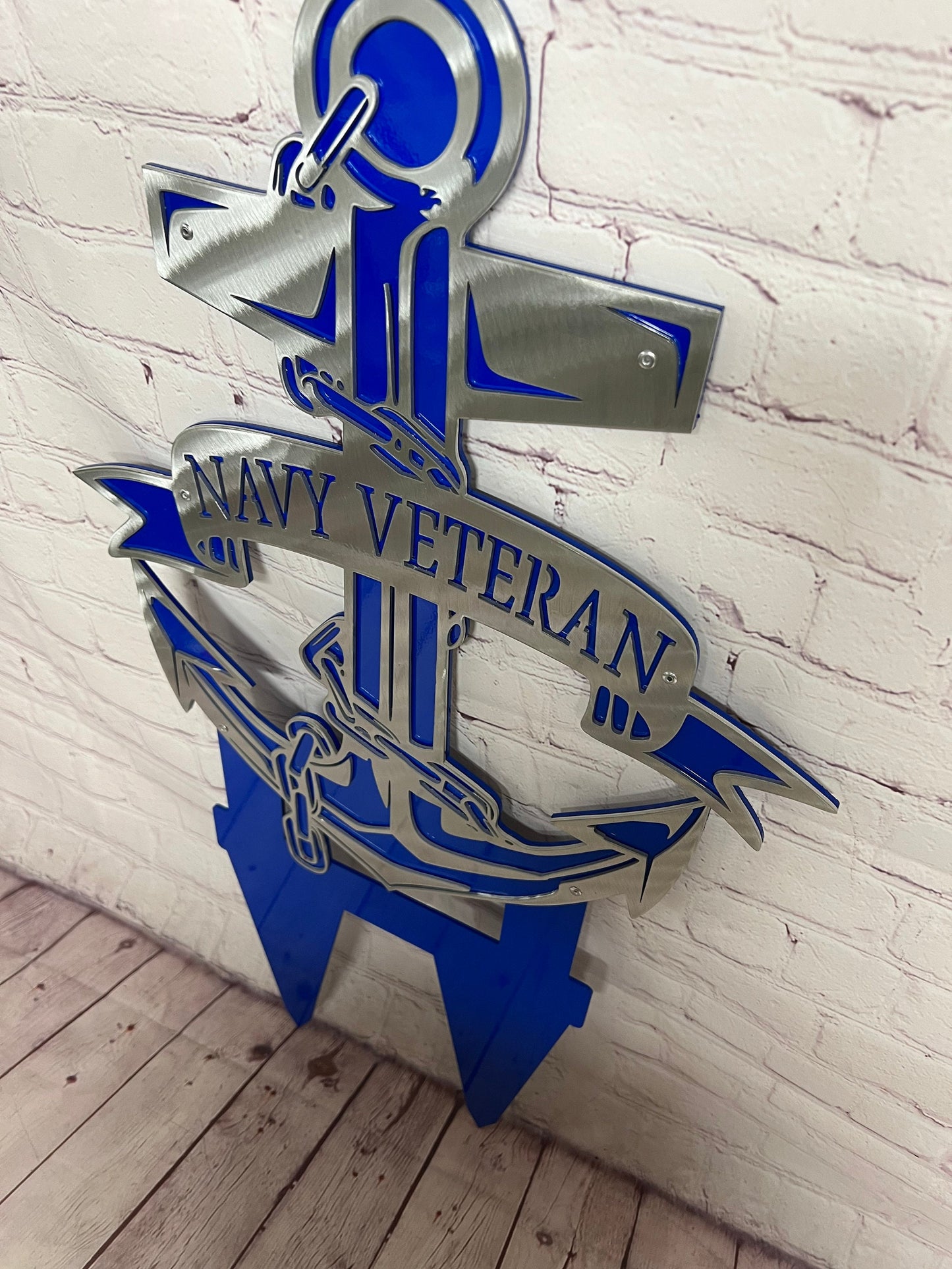 Custom Navy Veteran Yard Stake