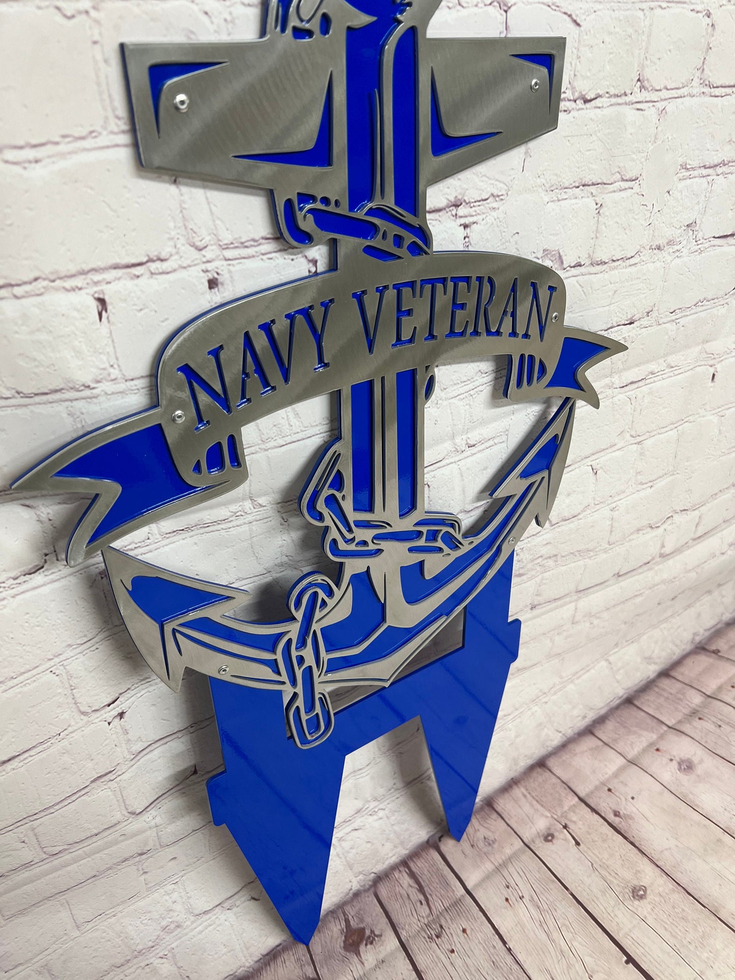 Custom Navy Veteran Yard Stake