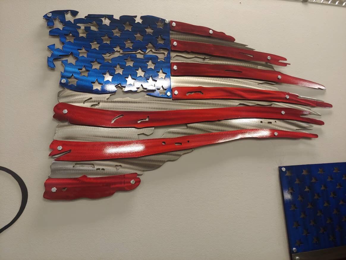 American Flag-Tattered Metal Art Layered 3D