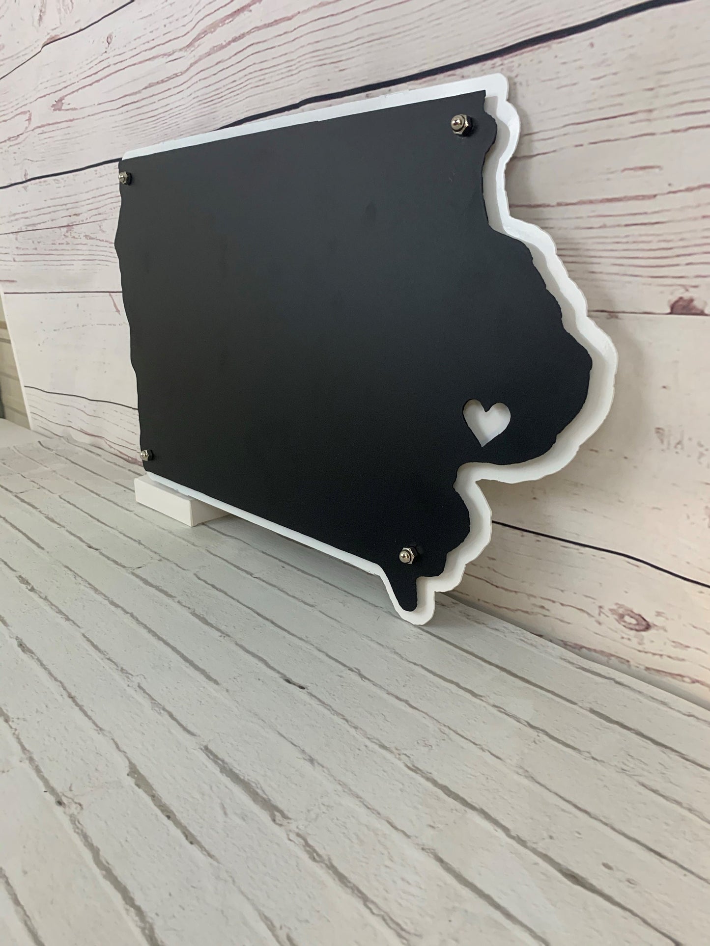 Iowa Shaped Sign with Heart On Location