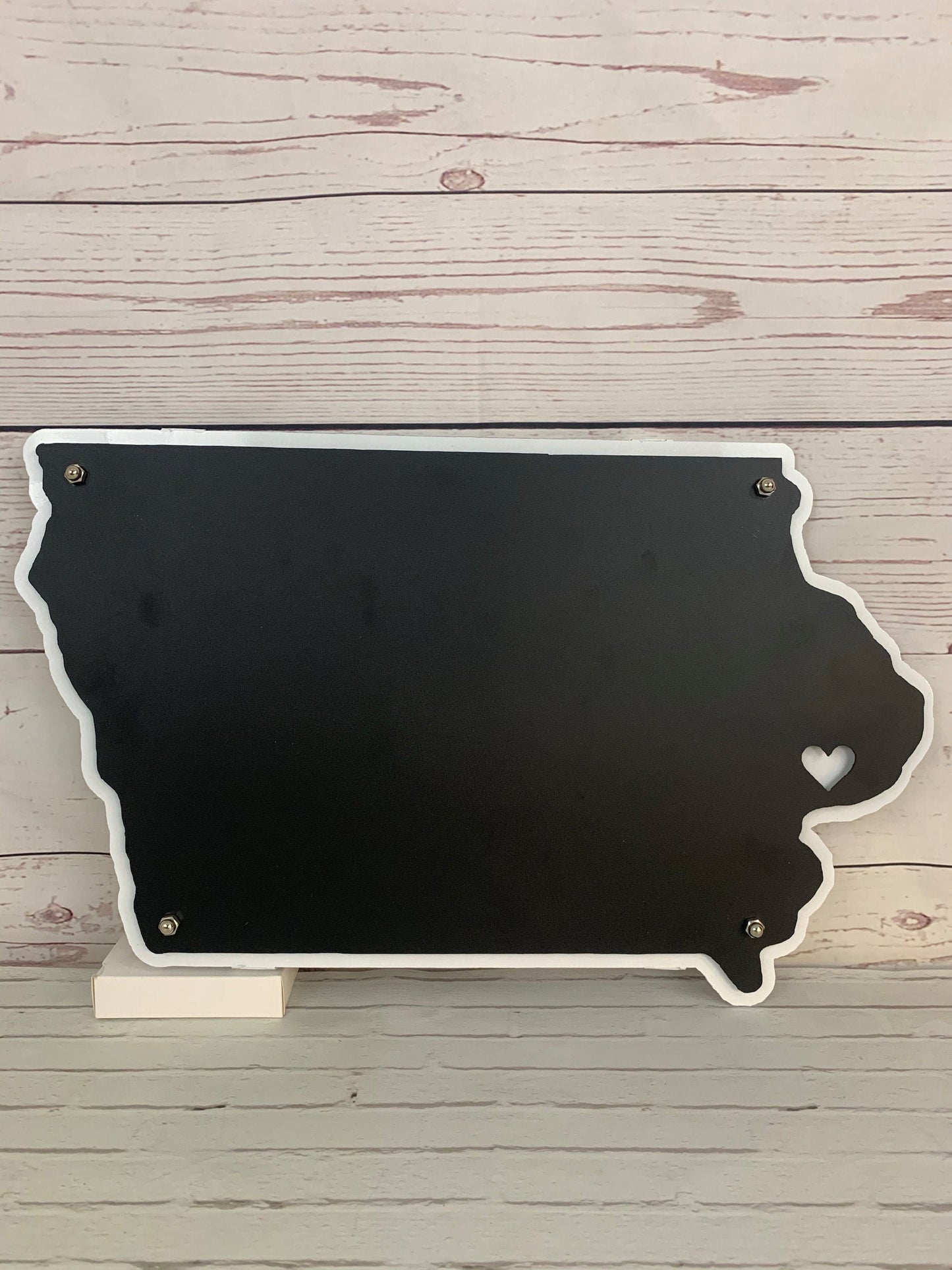 Iowa Shaped Sign with Heart On Location