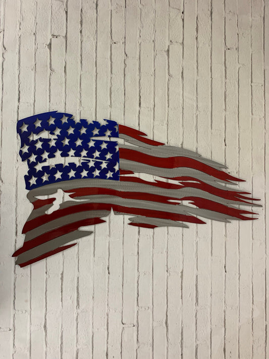 Metal American Flag, Tattered USA