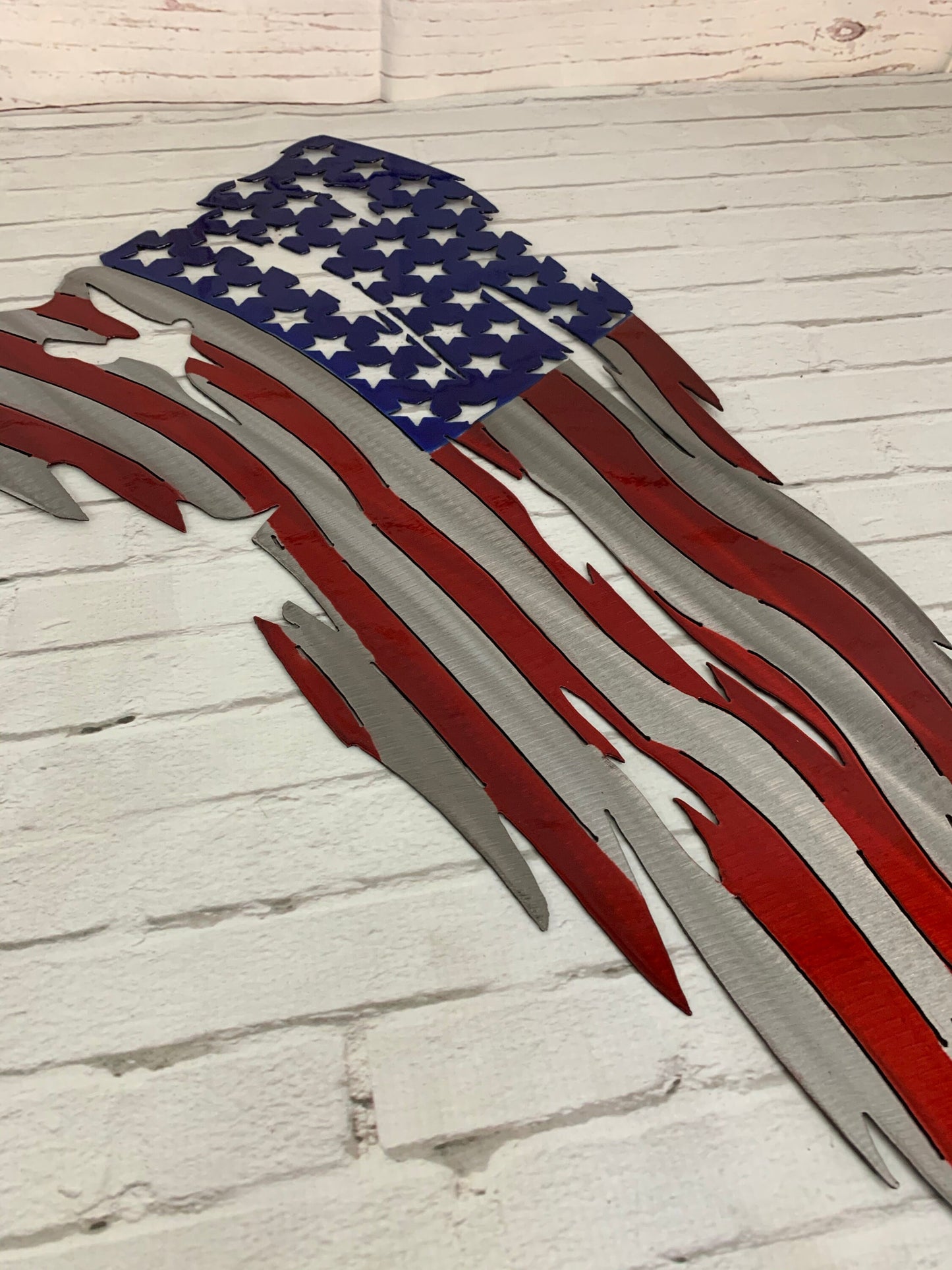 Metal American Flag, Tattered USA